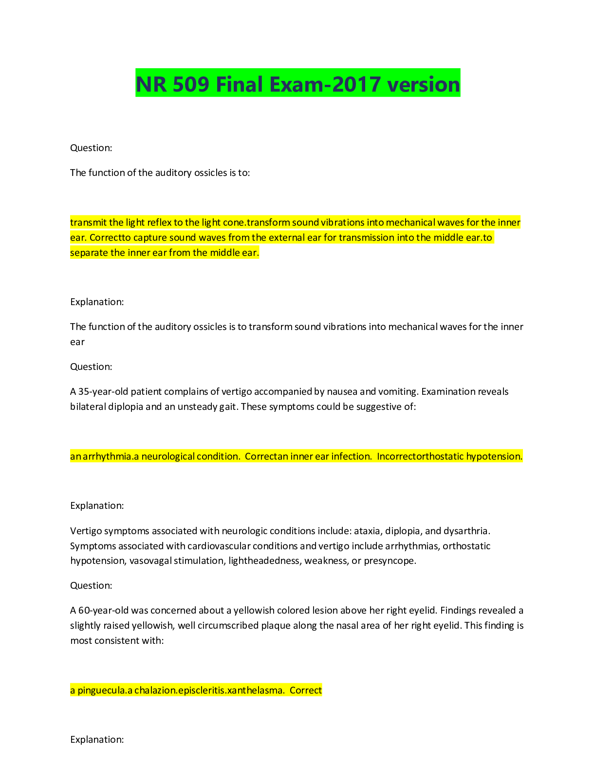 Preview image of NR 509 Final Exam-2017 version document